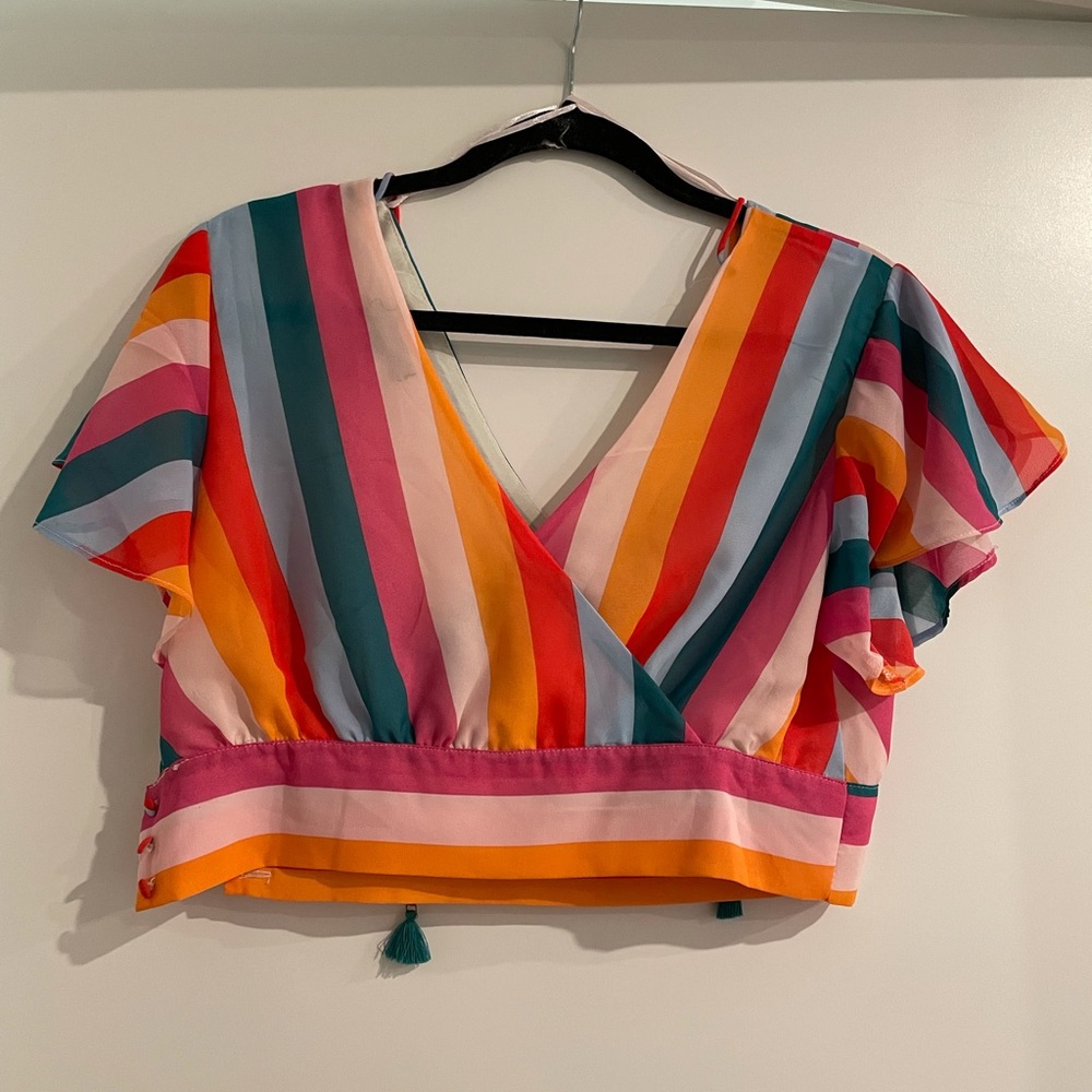 AQUA rainbow cropped top- worn once- size medium.